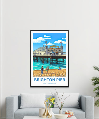 Brighton Pier Travel Poster - Seaside Lights