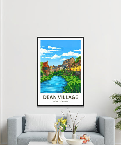 Dean Village Travel Poster - Serene River