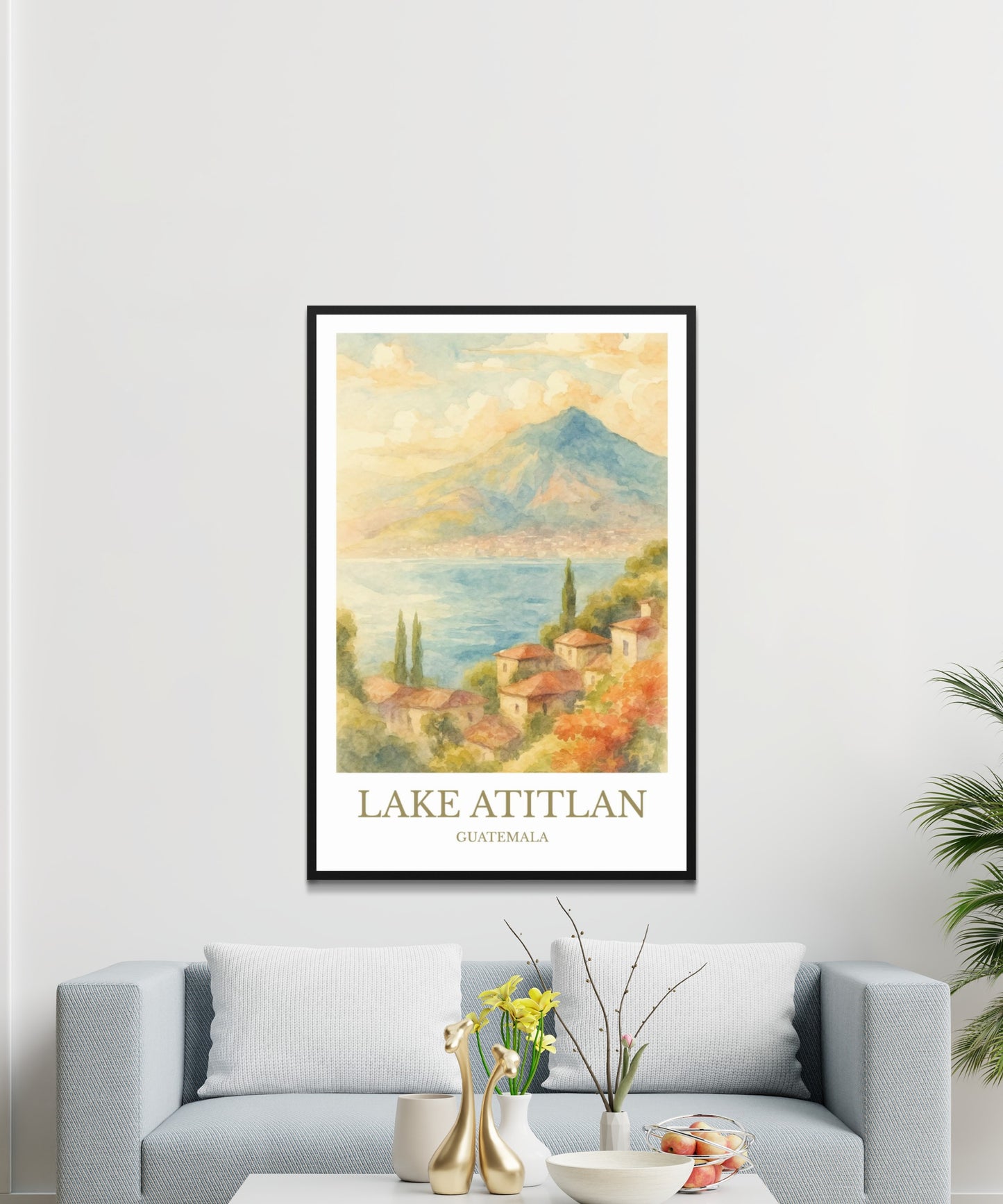 Lake Atitlán, Watercolor design poster, Guatemala Print, Lake Atitlán Wall Art