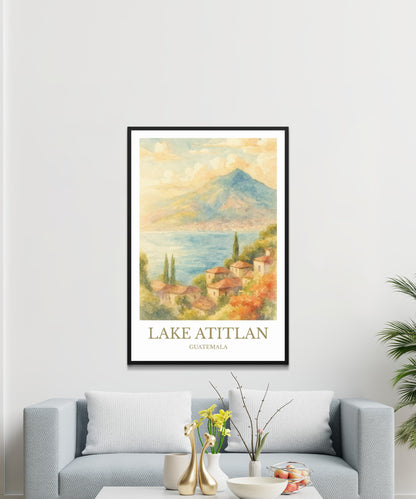 Lake Atitlán, Watercolor design poster, Guatemala Print, Lake Atitlán Wall Art
