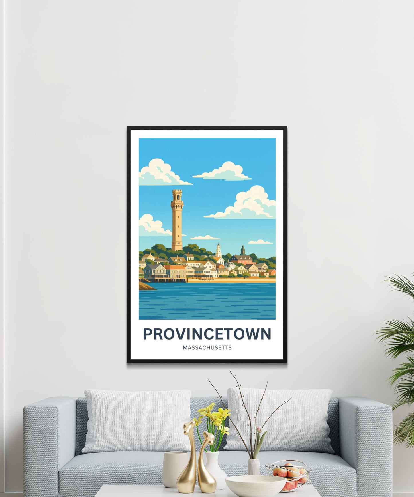 Provincetown Travel Poster- Pilgrim Monument by the Sea