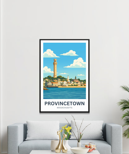 Provincetown Travel Poster- Pilgrim Monument by the Sea