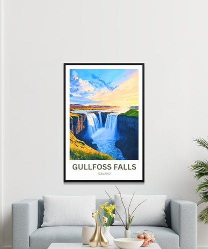 Gullfoss Falls Travel Poster - Majestic Waterfalls of Iceland