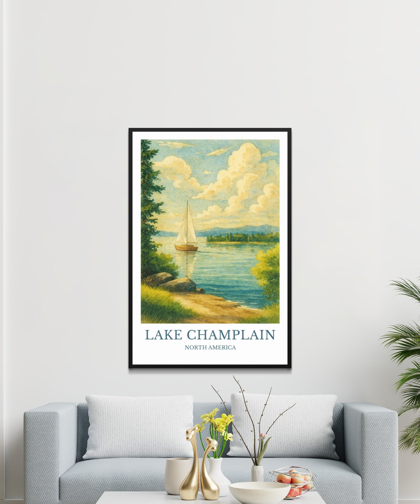Lake Champlain, Watercolor design poster, North America Print, Lake Champlain Wall Art