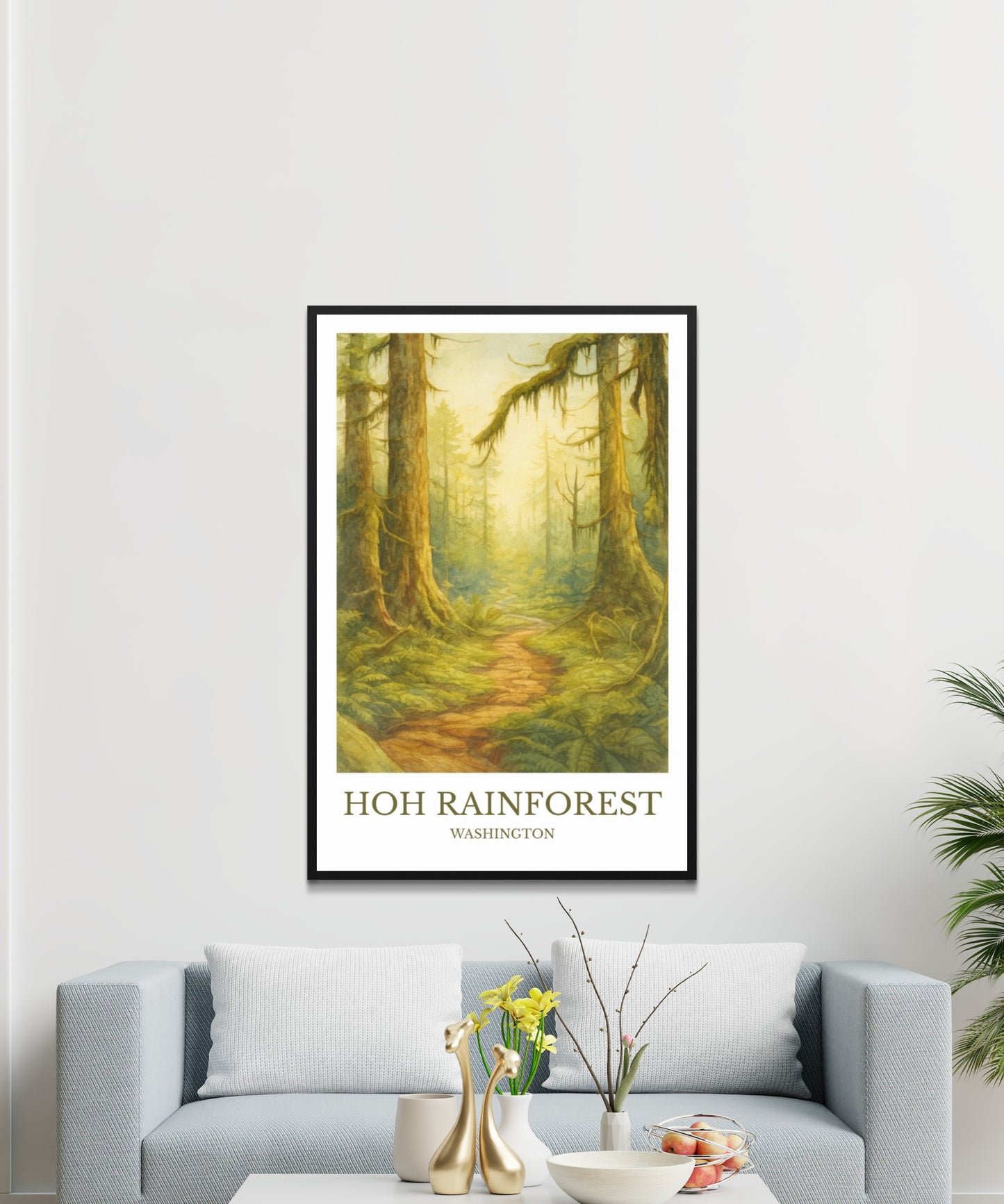 Hoh Rainforest, Watercolor design poster, Washington Print, Hoh Rainforest Wall Art