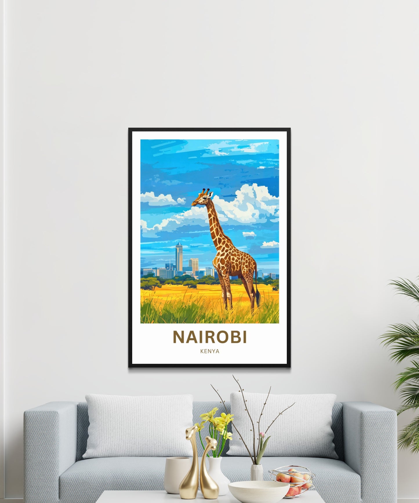 Nairobi Travel Poster - Captivating Girafe and Skyline