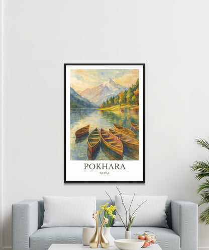 Pokhara, Watercolor design poster, Nepal Print, Pokhara Wall Art