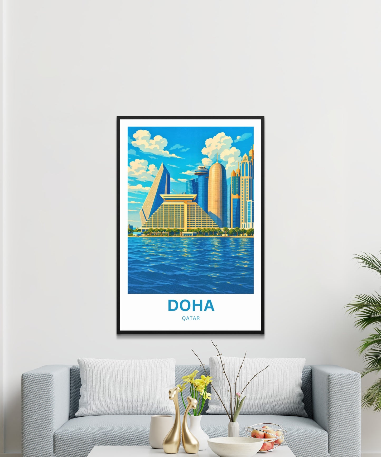 Doha Qatar Travel Poster - Iconic Sheraton Grand Doha and Skyscrapers