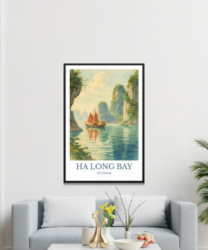 Hạ Long Bay, Watercolor design poster, Vietnam Print, Hạ Long Bay Wall Art