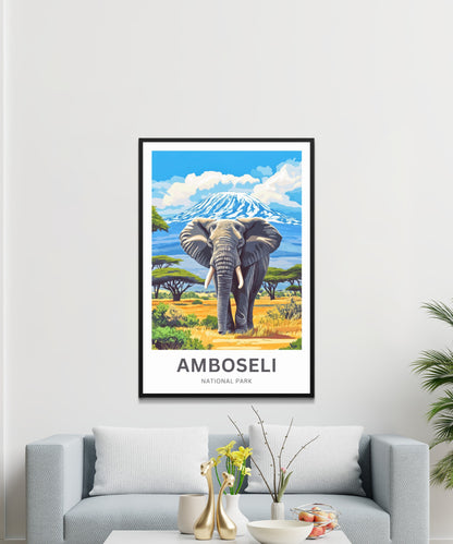 Amboseli National Park Travel Poster  - Tusker’s Pride, Kilimanjaro’s Might