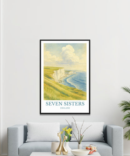 Seven Sisters, Watercolor design poster, England Print, Seven Sisters Wall Art