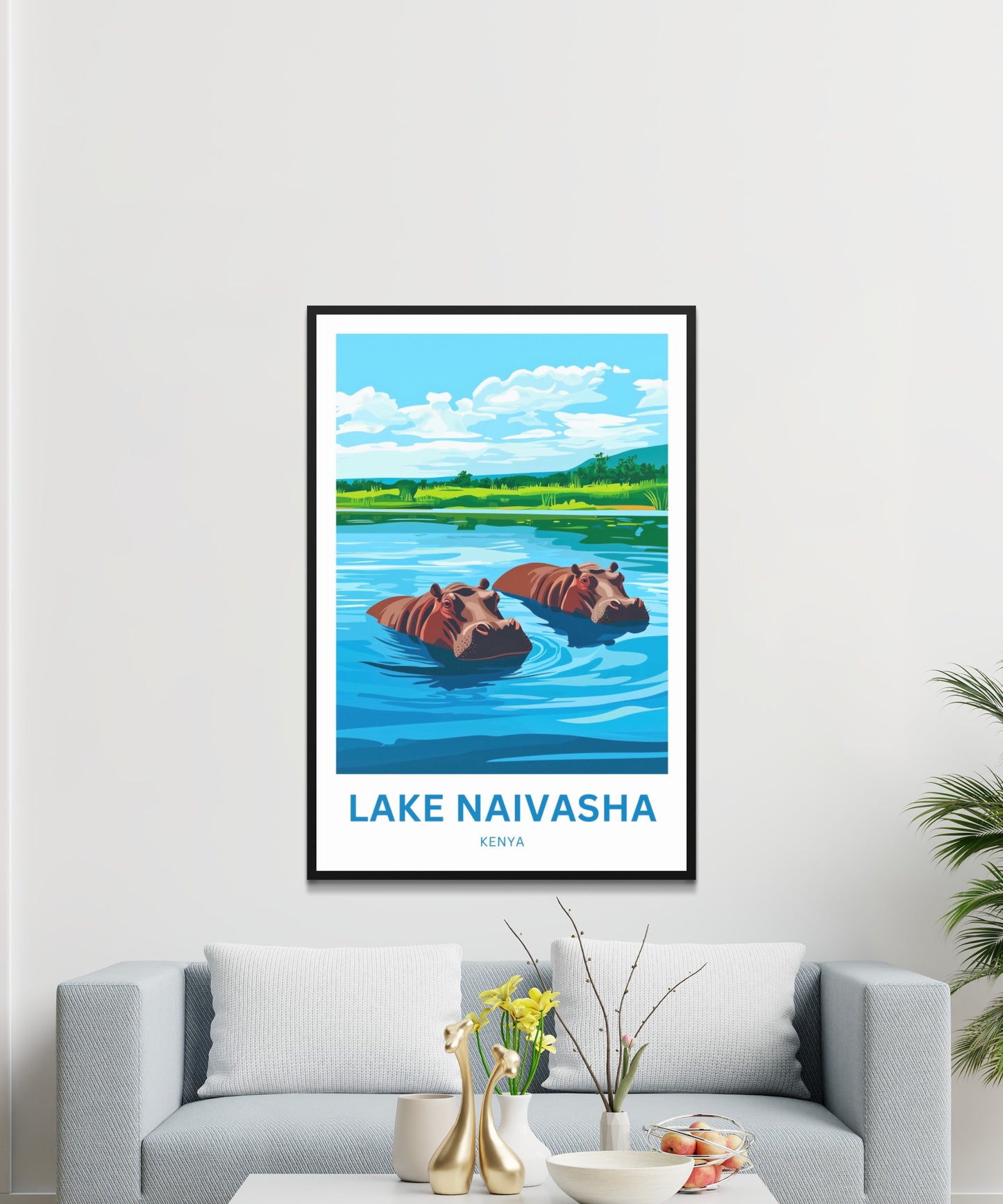 Lake Naivasha Travel Poster - Kenya Lake Hippos