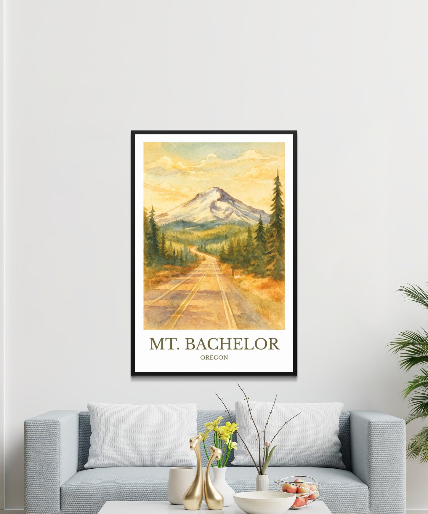 Mount Bachelor, Watercolor design poster, Oregon Print, Mount Bachelor Wall Art