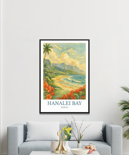 Hanalei Bay, Watercolor design poster, Hawaii Print, Hanalei Bay Wall Art