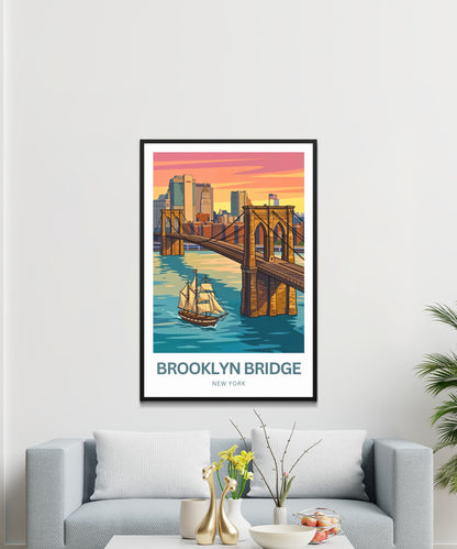 Brooklyn Bridge Travel Poster -  Colorful View of Brooklyn,New York