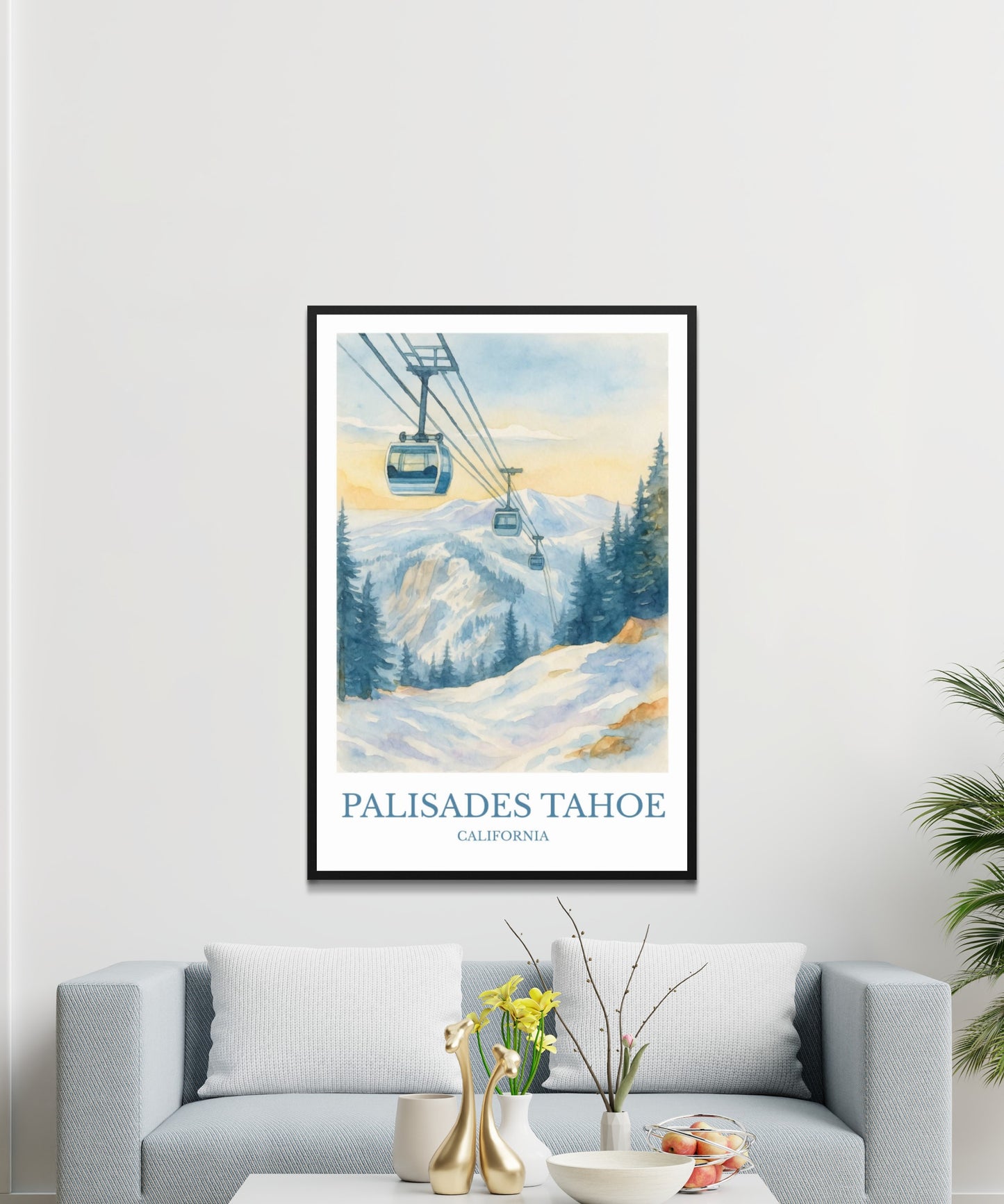 Palisades Tahoe, Watercolor design poster, California Print, Palisades Tahoe Wall Art