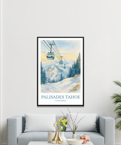 Palisades Tahoe, Watercolor design poster, California Print, Palisades Tahoe Wall Art