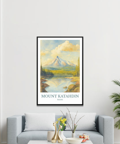 Mount Katahdin, Watercolor design poster, Maine Print, Mount Katahdin Wall Art