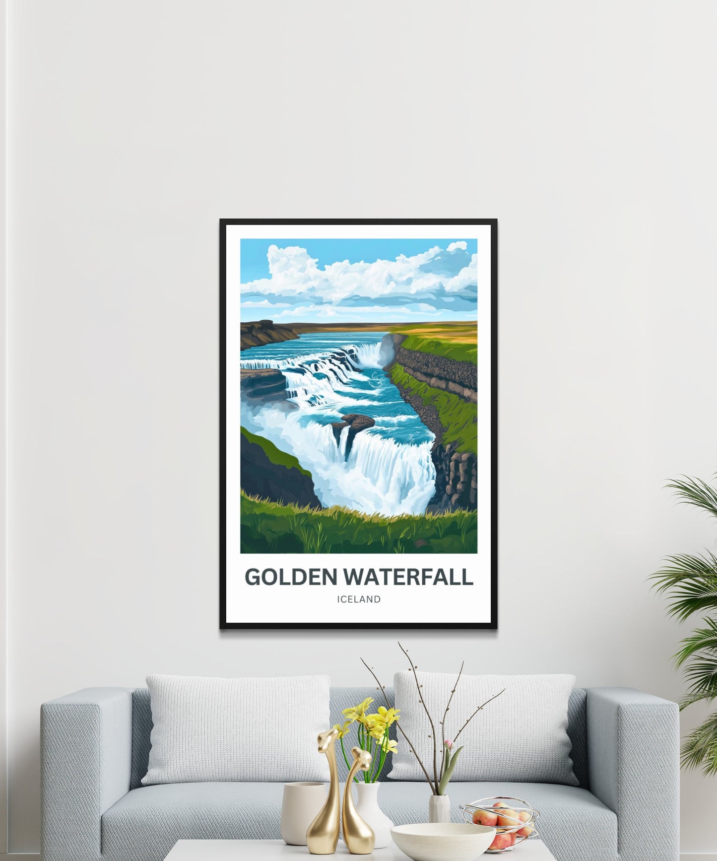 Golden Waterfall Travel Poster - Stunning View of Gullfoss Iceland