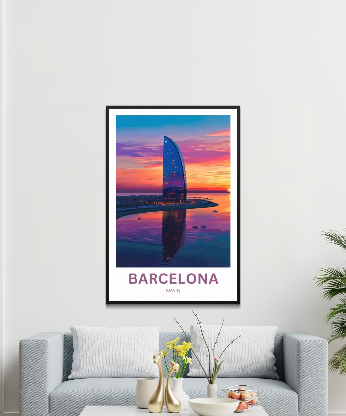 Barcelona Travel Poster  - Spain Captivating Sunset view of W HOTEL