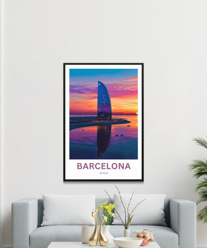 Barcelona Travel Poster  - Spain Captivating Sunset view of W HOTEL