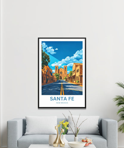 Santa Fe Travel Poster  - New Mexico Iconic Landmark