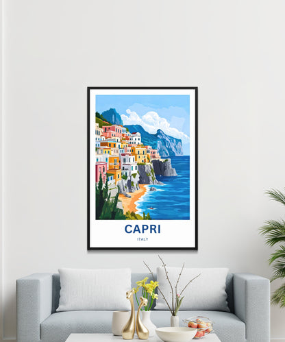 Capri Travel Poster - Stunning Italy Beauty Beyond the Mediterranean Horizon