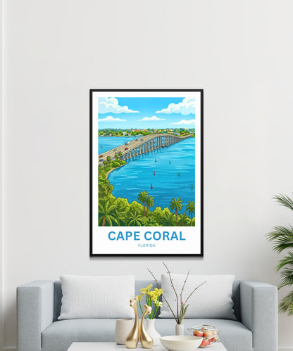 Cape Coral, Florida Travel Poster - Iconic Bridge