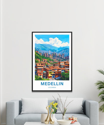 Medellín Travel Poster - Colombia Vibrant Hills and Timeless Beauty