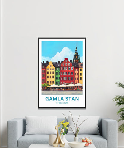 Gamla Stan Travel Poster  -  Iconic Landmark of Stockholm, Sweden