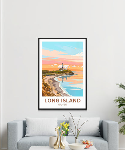 Long Island Travel Poster -  Atlantic Coast Lighthouse