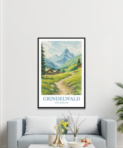 Grindelwald, Watercolor design poster, Switzerland Print, Grindelwald Wall Art