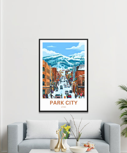 Park City Travel Poster- Snowy Main Street