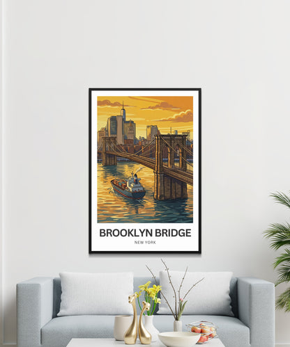 Brooklyn Bridge Travel Poster -  Golden Hour Crossing