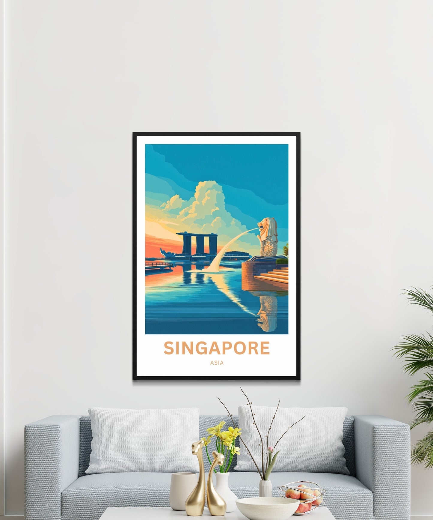 Singapore Travel Poster - Captivating Merlion VIew and Marina Bay
