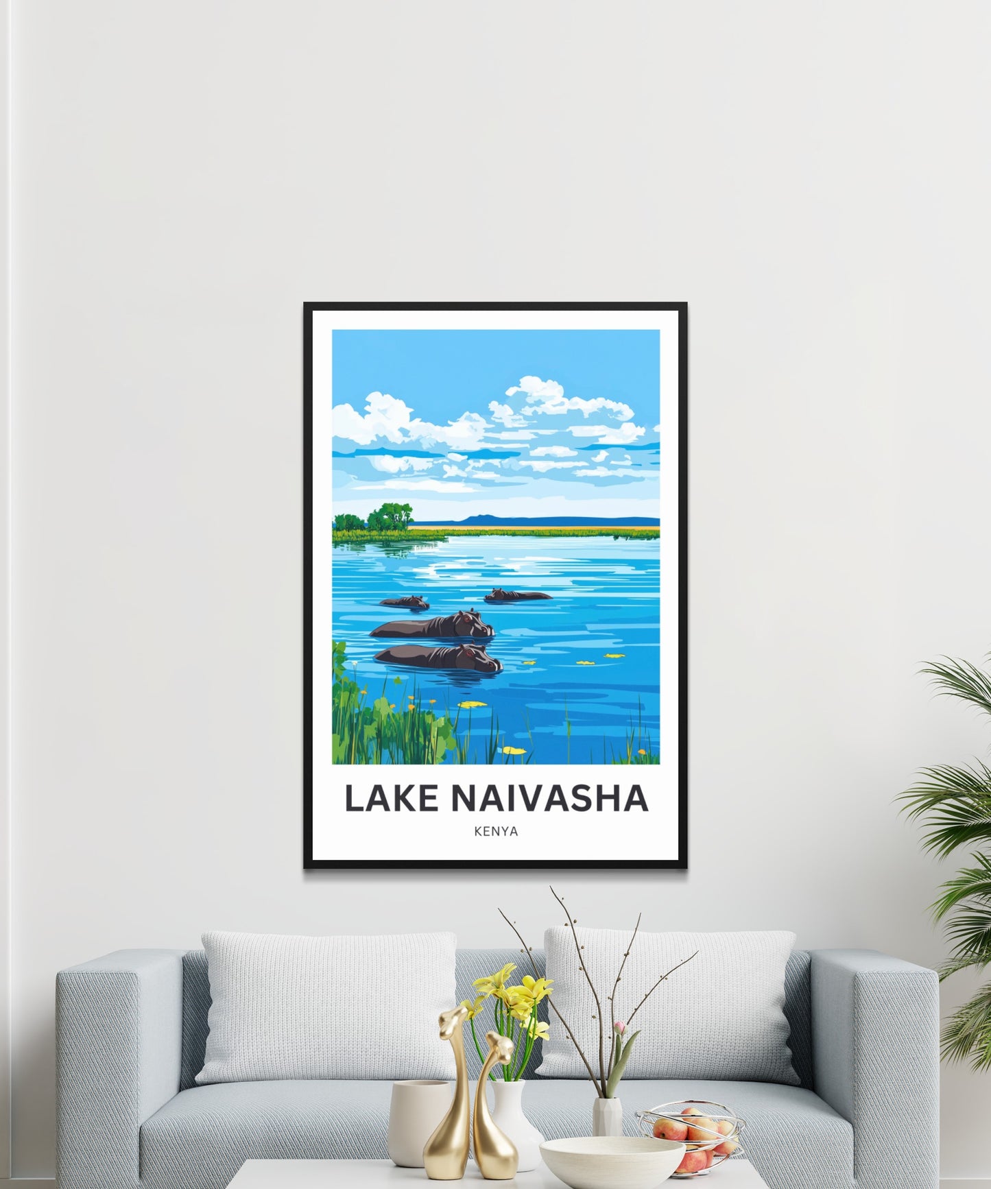 Lake Naivasha Travel Poster - Serene Lake and Hippos