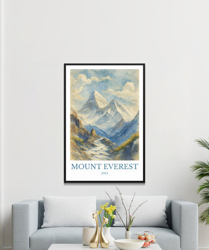 Mount Everest, Watercolor design poster, Asia Print, Mount Everest Wall Art