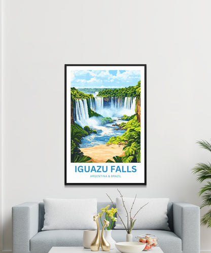 Iguazu Falls Travel Poster - Stunning Rainforest and Waterfalls Argentina