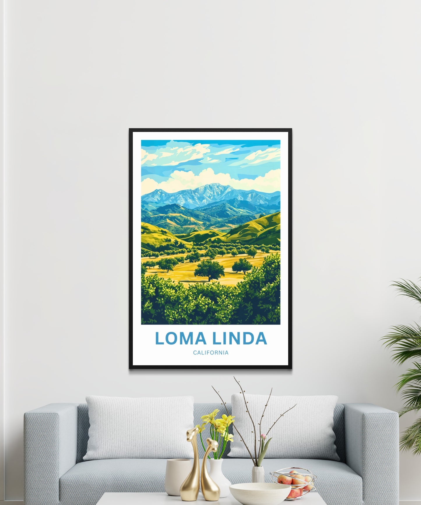 Loma Linda Travel Poster  - Captivating Golden and Blue Horizons