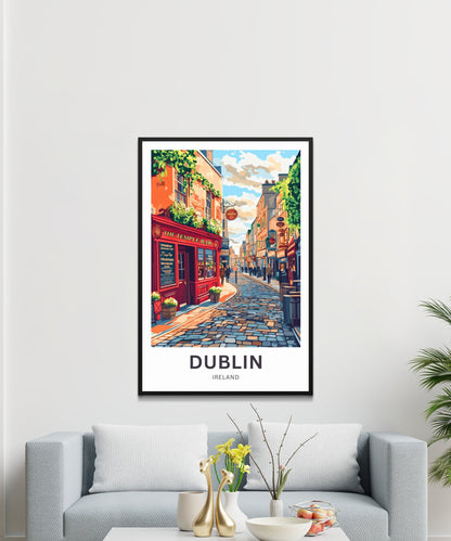 Dublin Travel Poster- Temple Bar Street Ireland