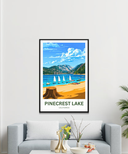 Pinecrest Lake Travel Poster - Mesmerizing Serene Lake and Mountain