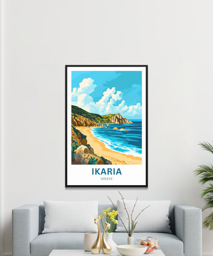 Ikaria Beach Travel Poster  - Sunlit Horizon