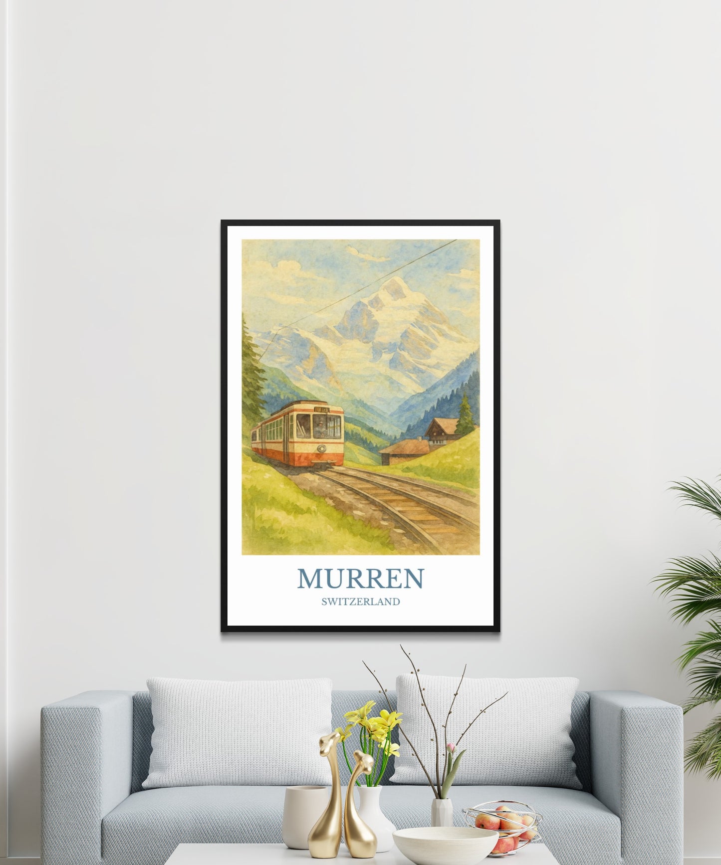 Mürren, Watercolor design poster, Switzerland Print, Mürren Wall Art
