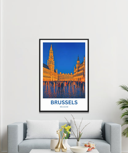 Brussels Travel Poster - Twilight Over Grand Place
