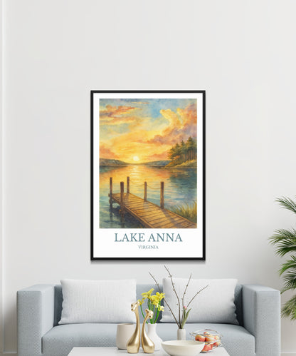 Lake Anna, Watercolor design poster, Virginia Print, Lake Anna Wall Art