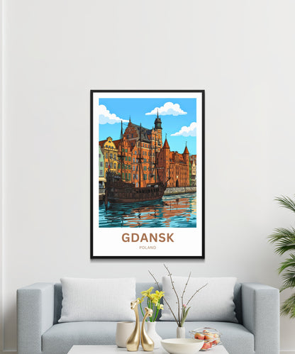 Gdańsk  Travel Poster - Stunning Castle, Ship and Waterfront Calm