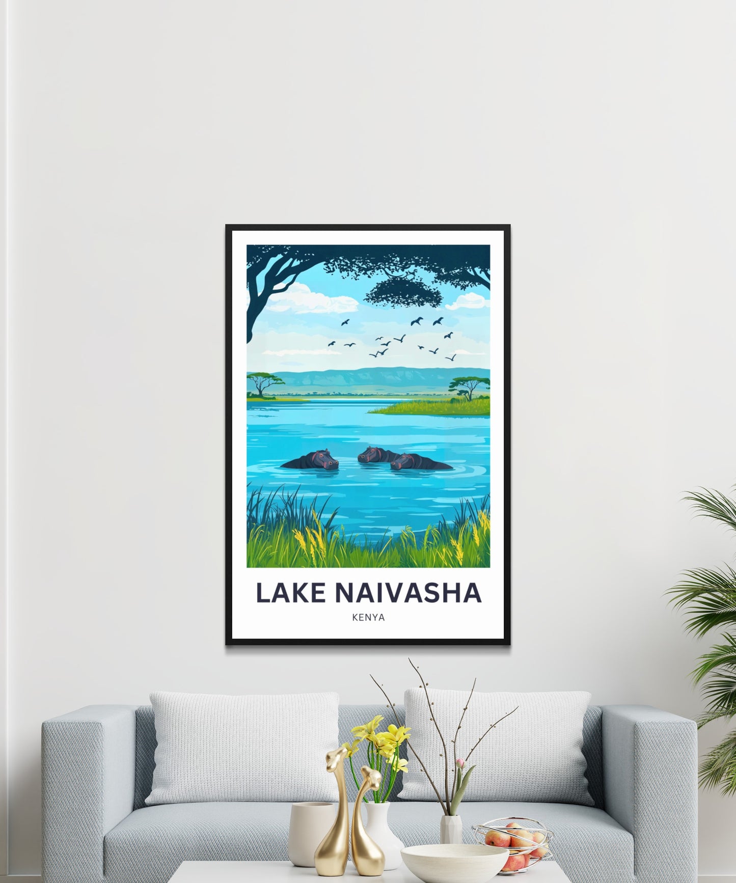 Lake Naivasha Travel Poster - Captivating Lake and Hippos