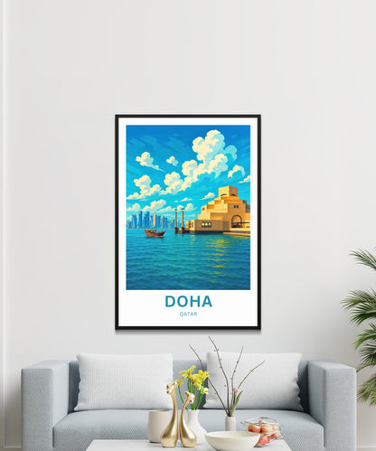 Doha Qatar Travel Poster - Captivating Beach and Resort