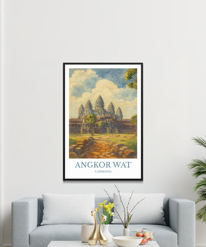 Angkor Wat, Watercolor design poster, Cambodia Print, Angkor Wat Wall Art