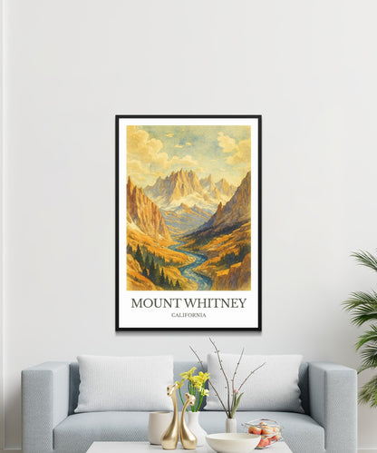 Mount Whitney, Watercolor design poster, California Print, Mount Whitney Wall Art